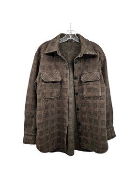 Potter's Pot Womens Plaid Shacket Black/Tan Button Up Size Small
